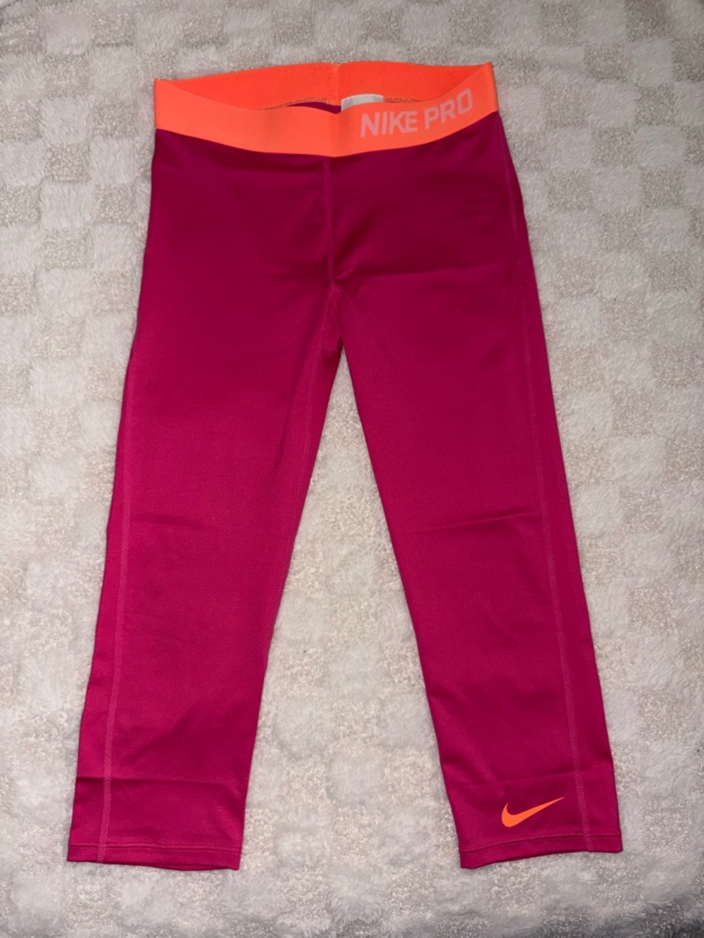 Girls Nike Pro Tight Fit Training Capris Pink + Orange • Big Girls XLarge